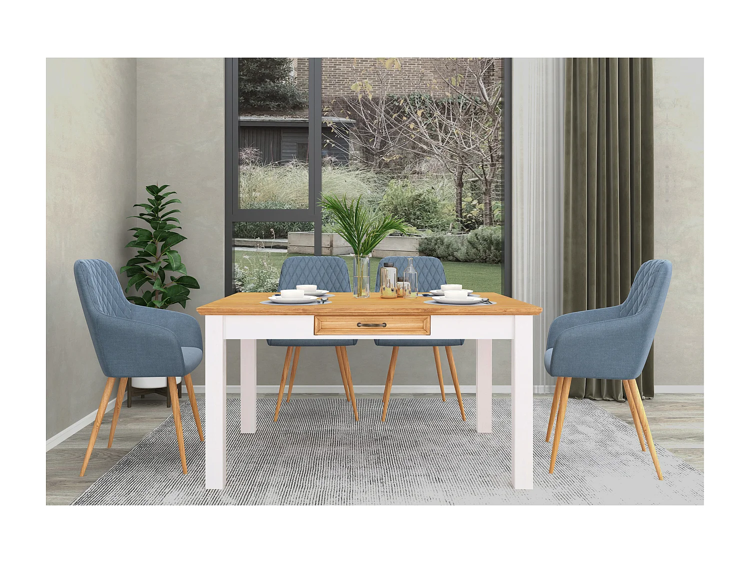 Selma | Table à manger 140 cm avec 1 tiroir en pin blanc