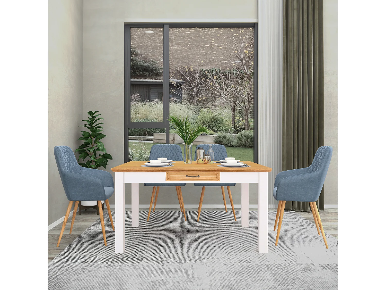 Selma | Table à manger 140 cm avec 1 tiroir en pin blanc