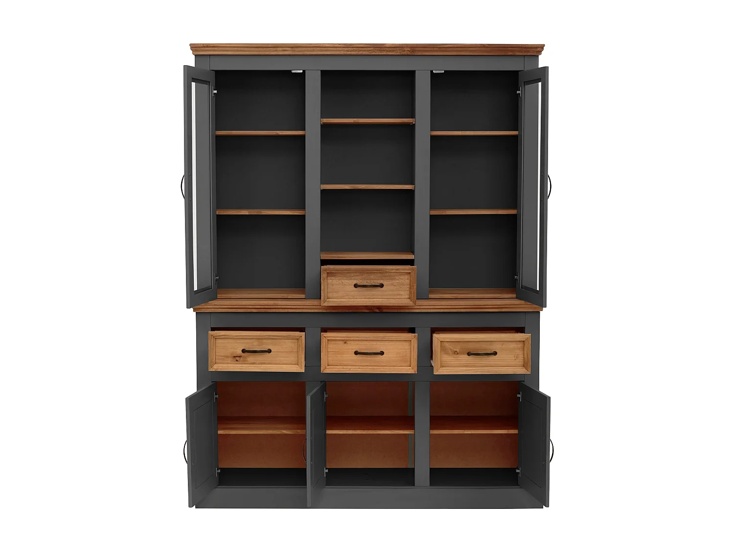 Selma | Buffet avec 5 portes et 4 tiroirs en pin anthracite