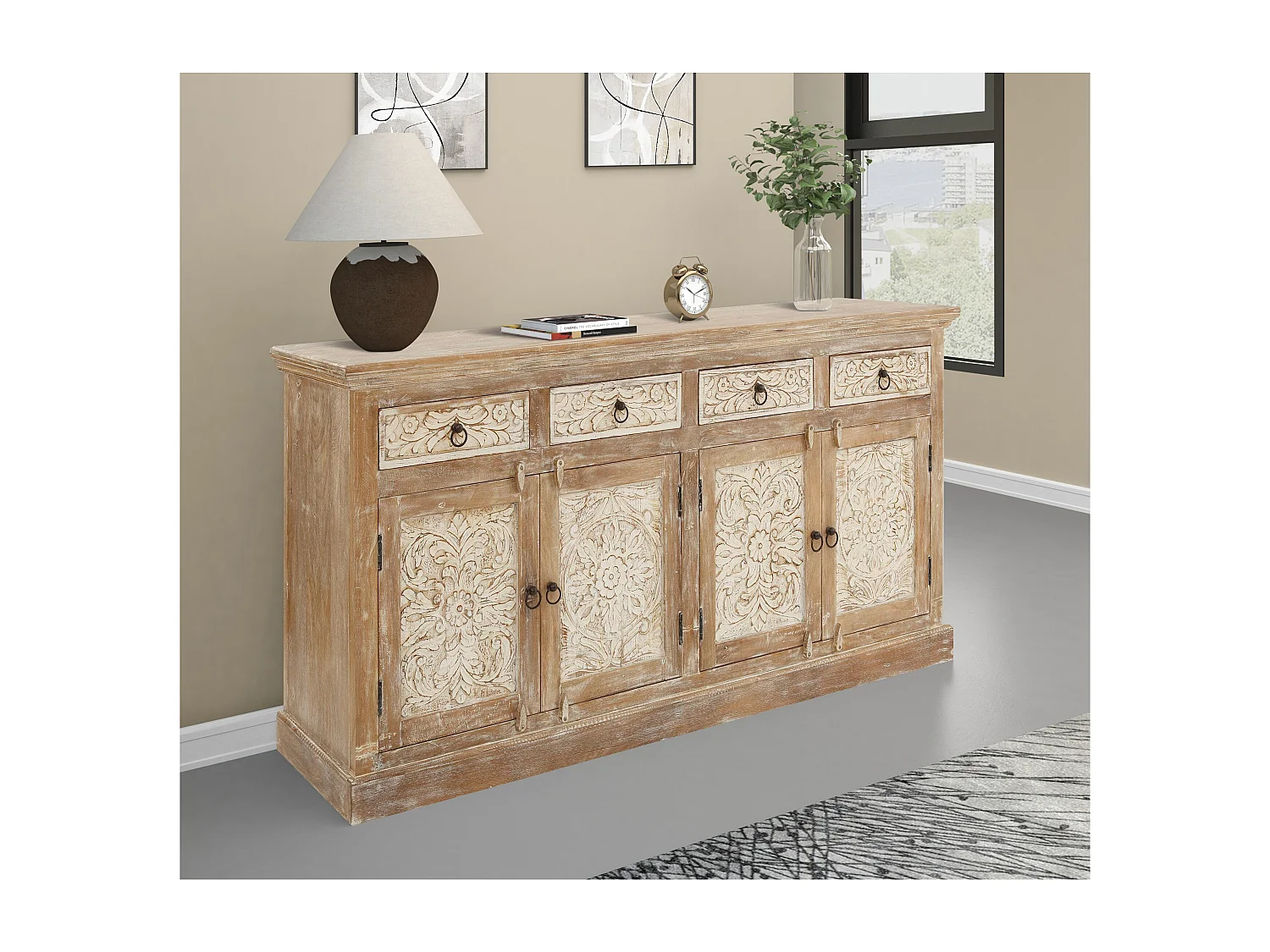 Malati | Dressoir met 4 deuren en 4 lades in mangohout lichtbruin