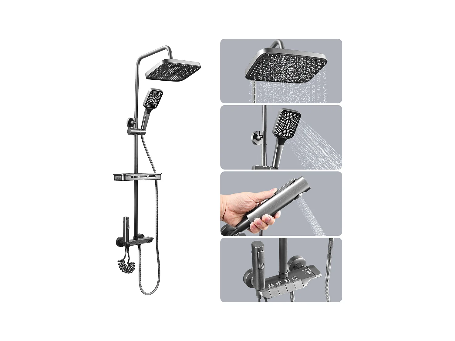 Colonne de douche - Douchette à main réglable - Robinet de Salle de Bain - 4 Fonctions - Commutation chaude et froide