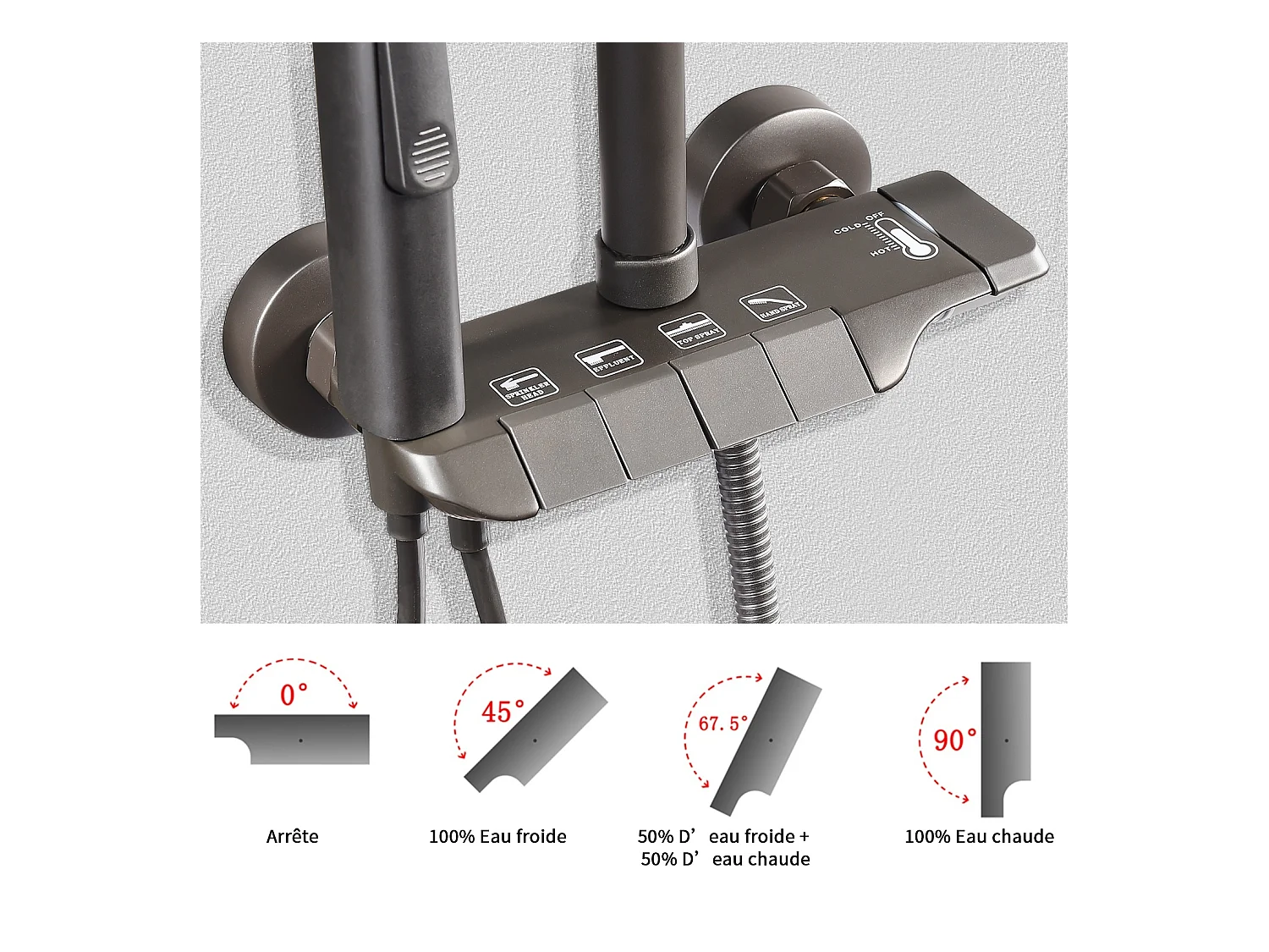 Colonne de douche - Douchette à main réglable - Robinet de Salle de Bain - 4 Fonctions - Commutation chaude et froide