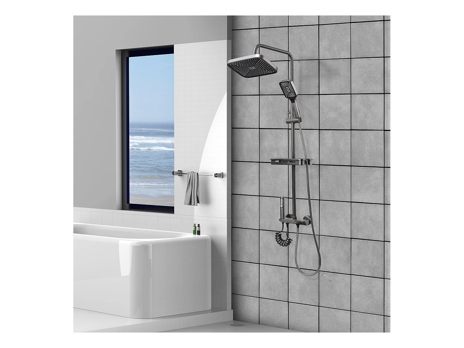 Colonne de douche - Douchette à main réglable - Robinet de Salle de Bain - 4 Fonctions - Commutation chaude et froide