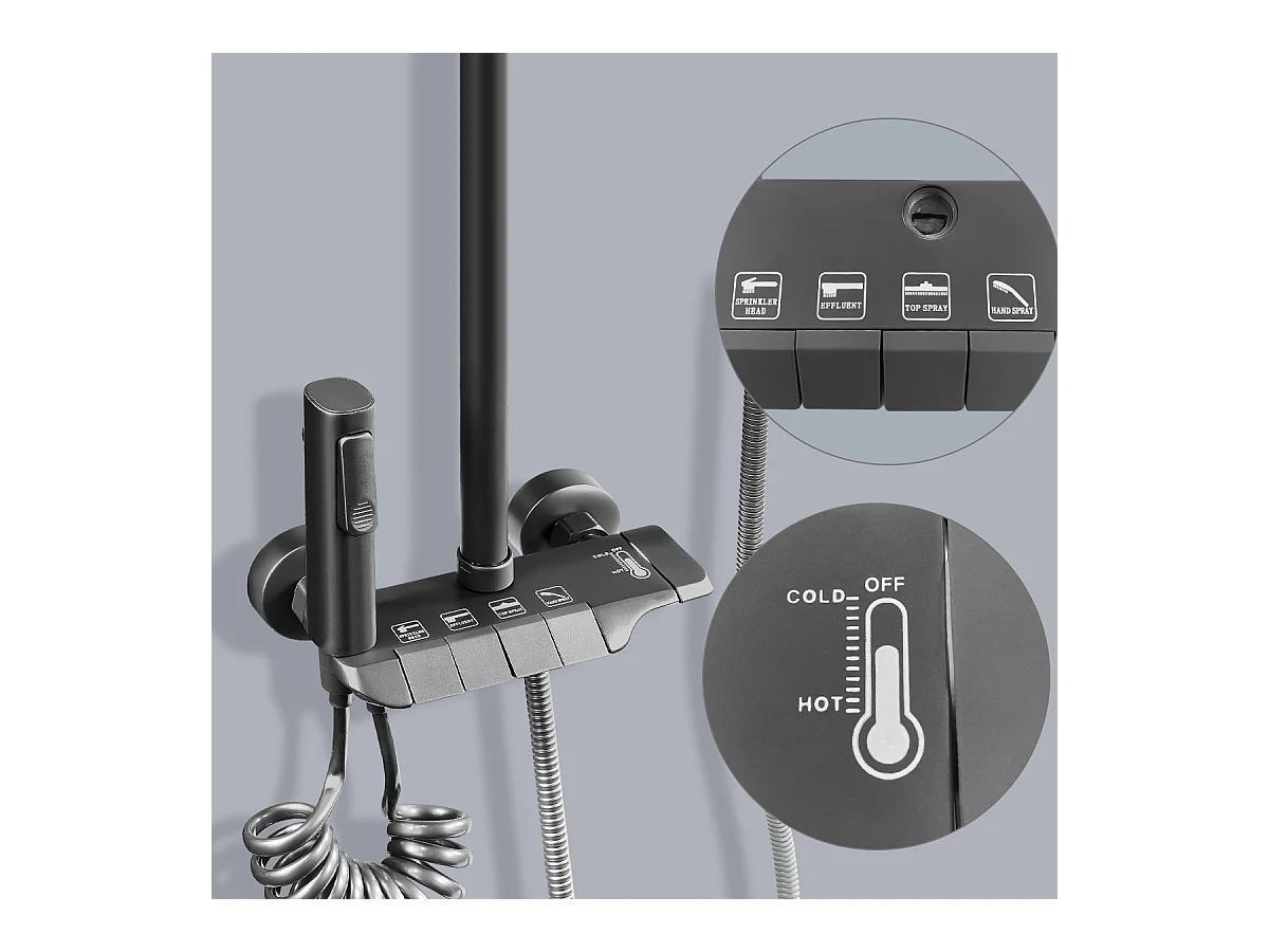 Colonne de douche - Douchette à main réglable - Robinet de Salle de Bain - 4 Fonctions - Commutation chaude et froide