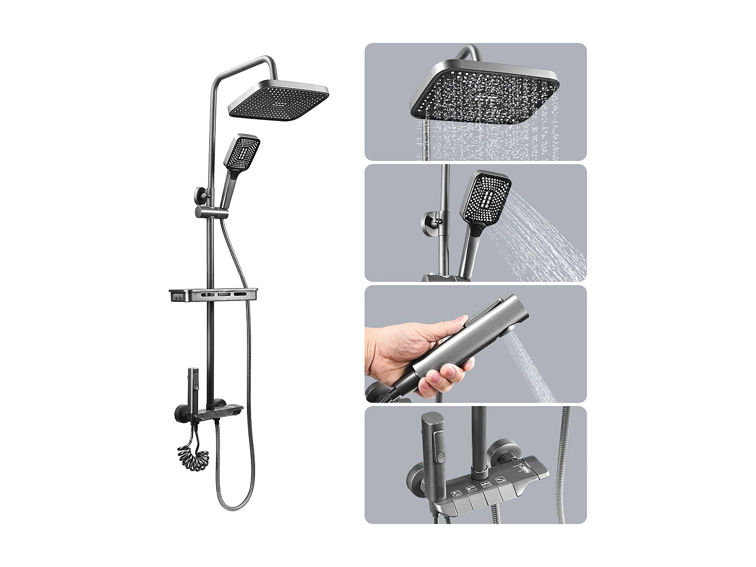 Colonne de douche - Douchette à main réglable - Robinet de Salle de Bain - 4 Fonctions - Commutation chaude et froide