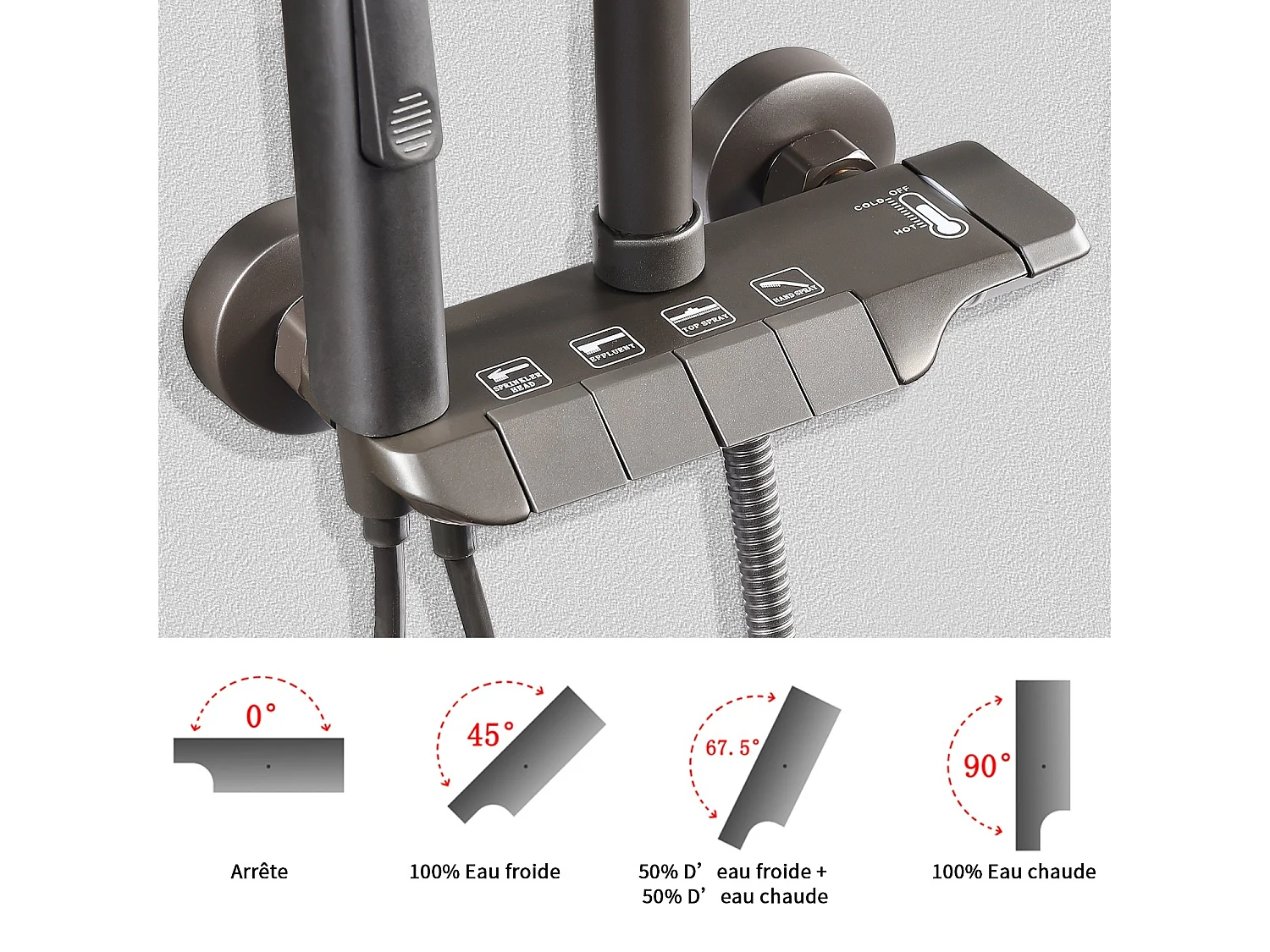 Colonne de douche - Douchette à main réglable - Robinet de Salle de Bain - 4 Fonctions - Commutation chaude et froide