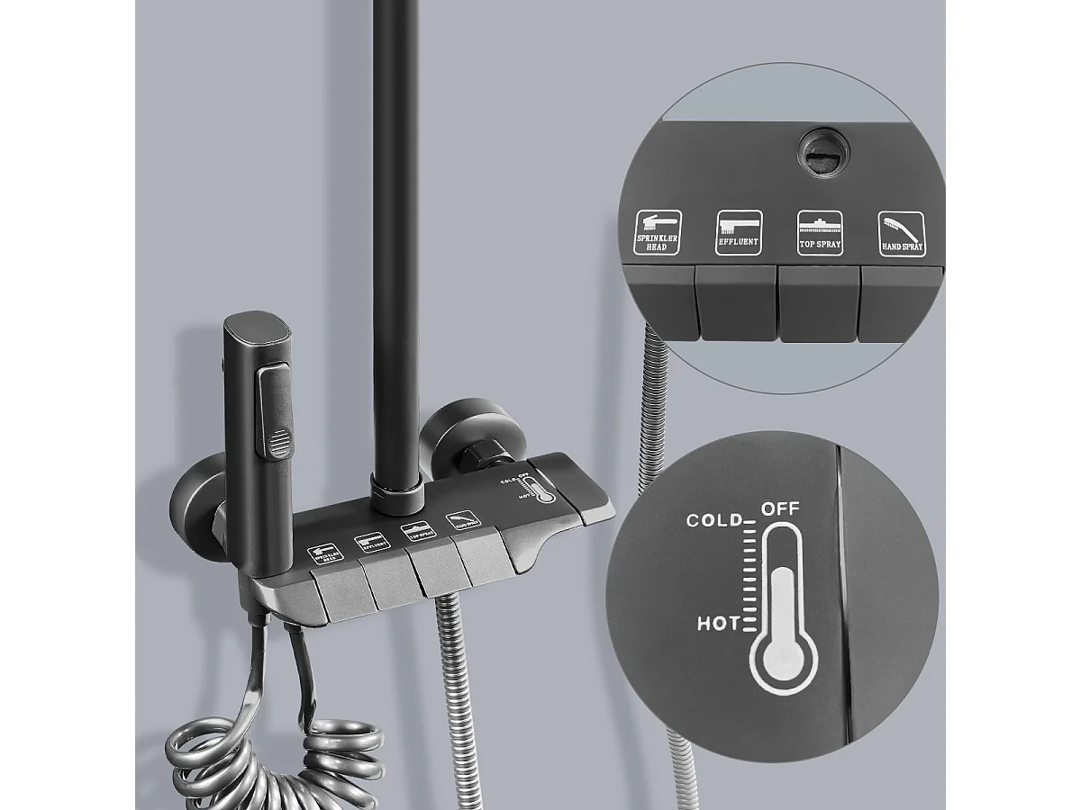 Colonne de douche - Douchette à main réglable - Robinet de Salle de Bain - 4 Fonctions - Commutation chaude et froide