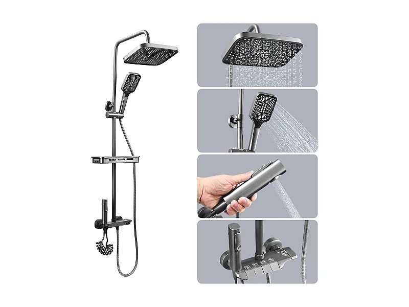 Colonne de douche - Douchette à main réglable - Robinet de Salle de Bain - 4 Fonctions - Commutation chaude et froide
