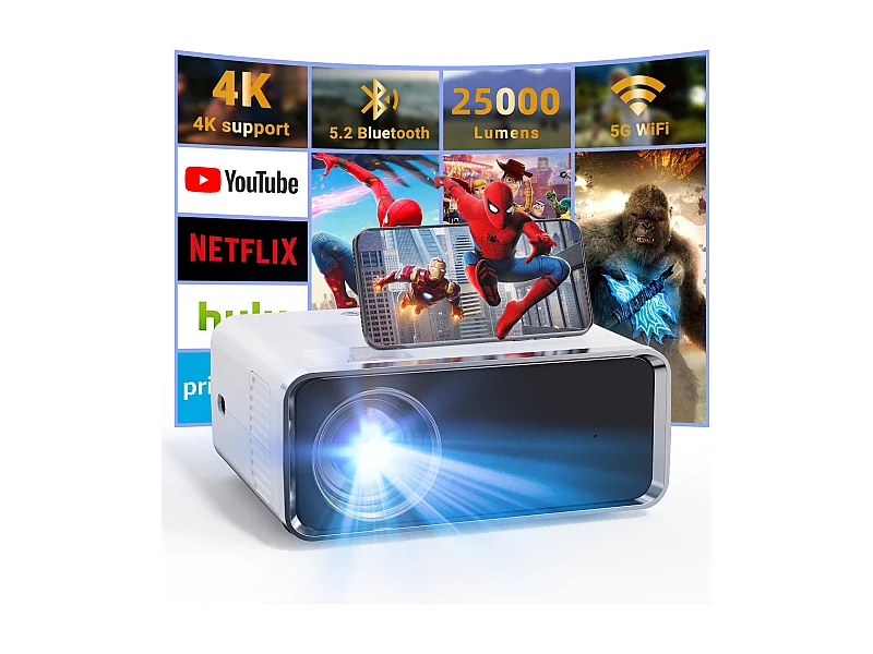 Videoprojecteur Portable 5G WiFi Bluetooth, Mini Projecteur 4k 1080P Full HD, Video Projecteur Compatible Android/iOS/TV