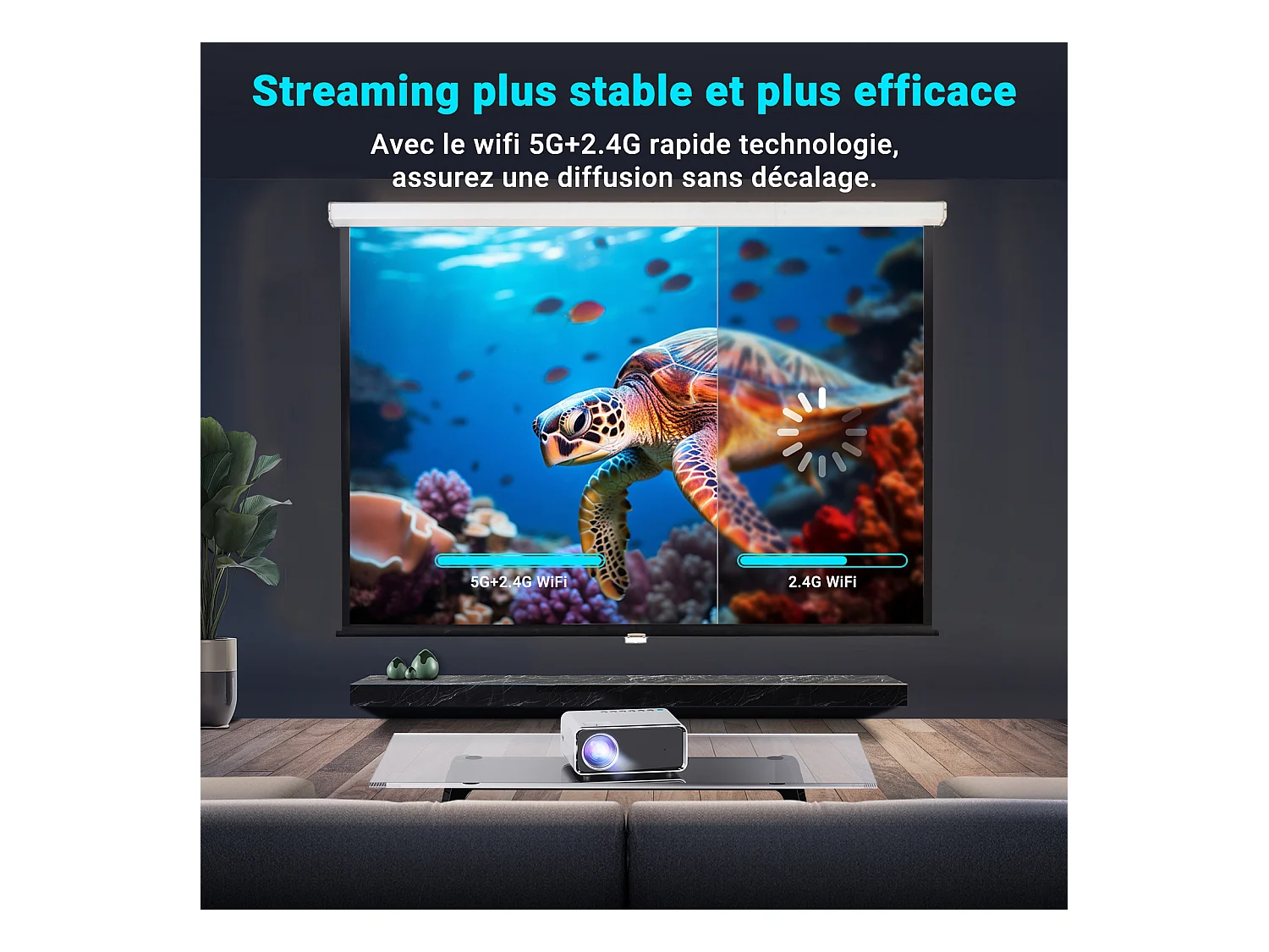 Videoprojecteur Portable 5G WiFi Bluetooth, Mini Projecteur 4k 1080P Full HD, Video Projecteur Compatible Android/iOS/TV