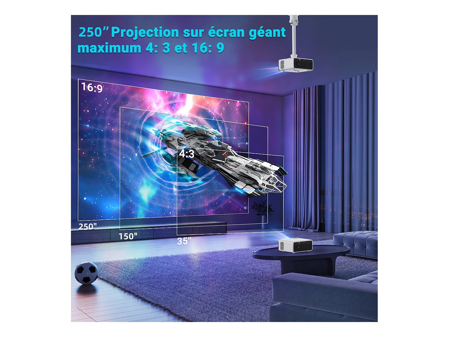 Videoprojecteur Portable 5G WiFi Bluetooth, Mini Projecteur 4k 1080P Full HD, Video Projecteur Compatible Android/iOS/TV