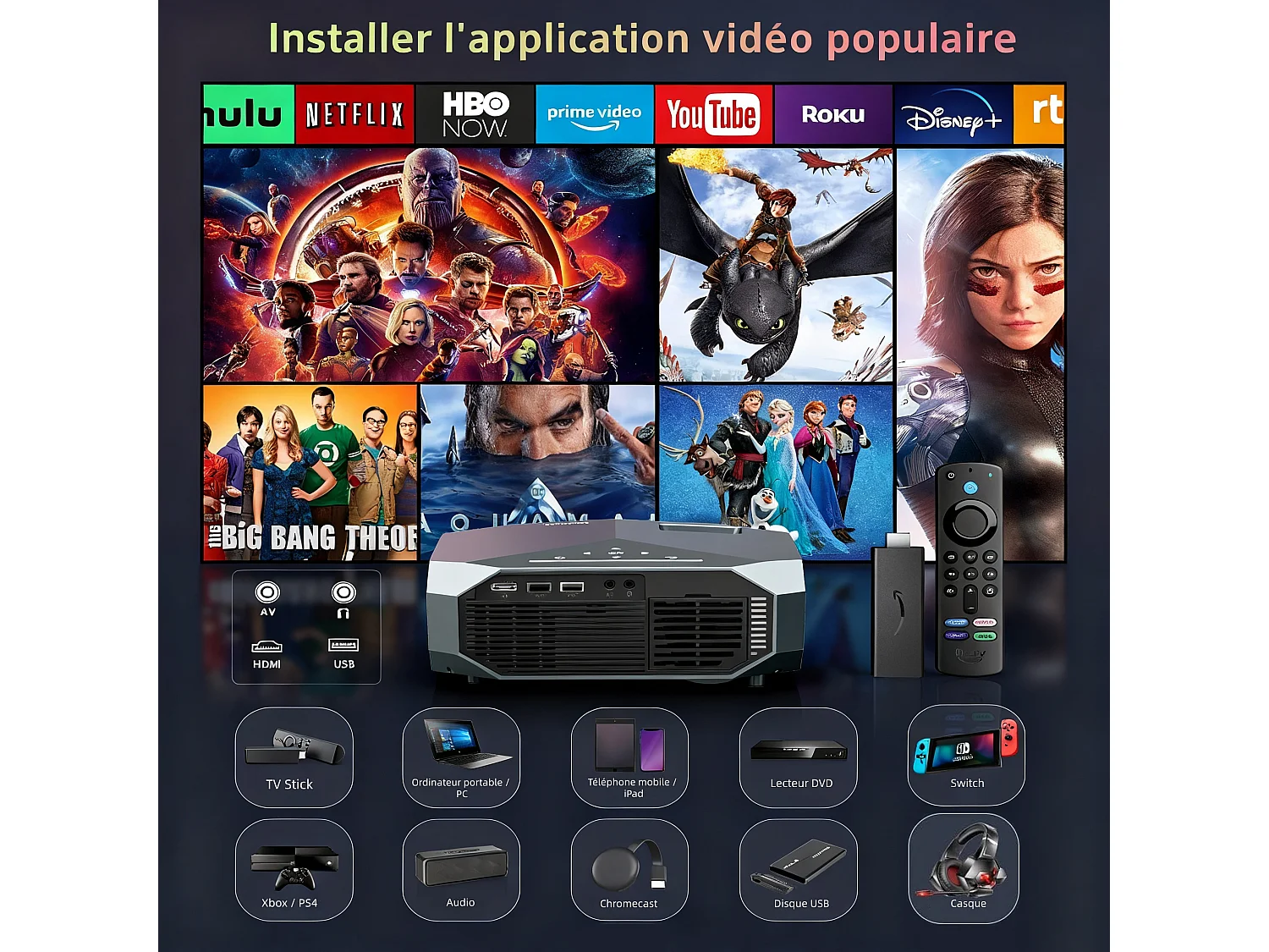 Videoprojecteur Wifi Bluetooth 4K,25000 Lumens,Full HD Native 1080P,WiFi Bluetooth5.1 Vidéoprojecteur,Home Cinéma