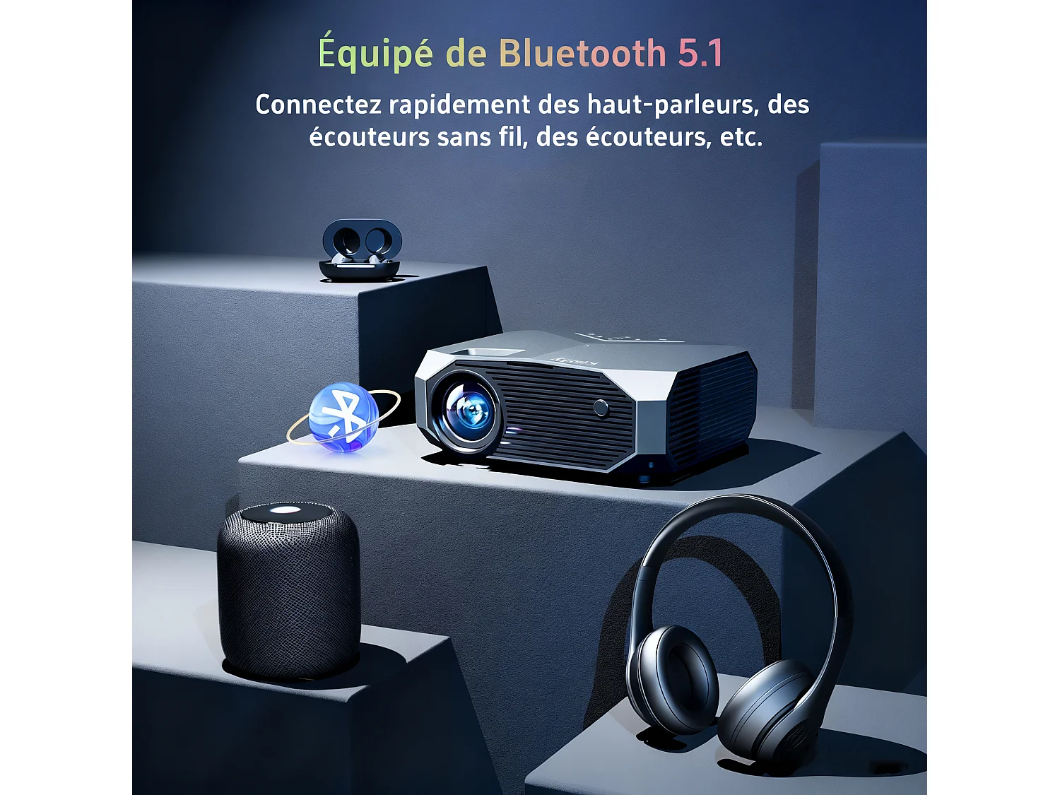 Videoprojecteur Wifi Bluetooth 4K,25000 Lumens,Full HD Native 1080P,WiFi Bluetooth5.1 Vidéoprojecteur,Home Cinéma