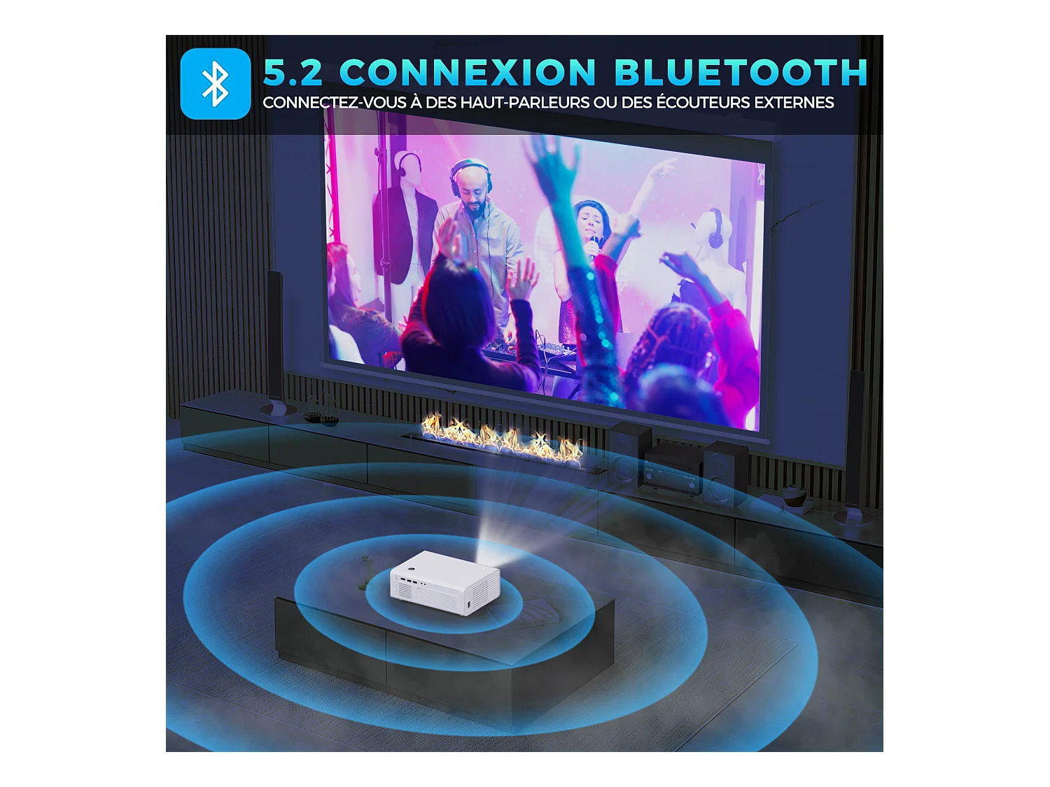 Videoprojecteur【Auto Focus】Rétroprojecteur 4K Supporté, 35000 Lumen UHD, WiFi 5G+2.4G, Screencasting iOS/Android/Windows