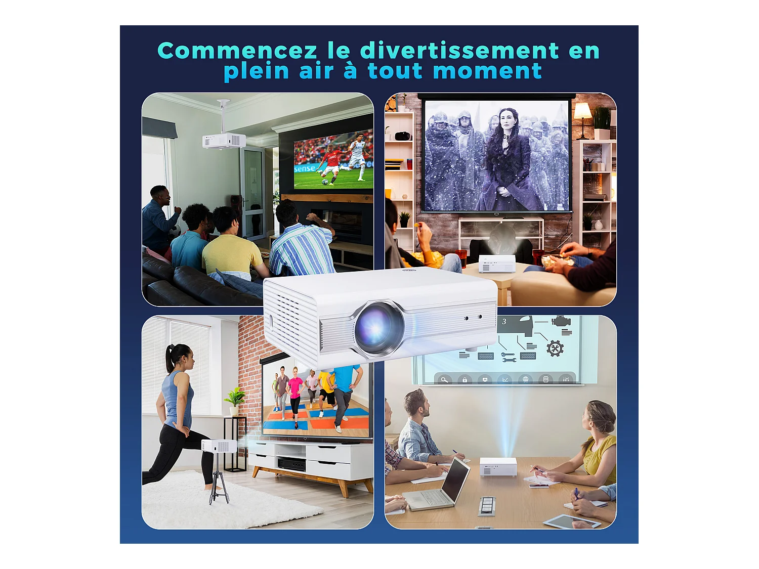 Videoprojecteur【Auto Focus】Rétroprojecteur 4K Supporté, 35000 Lumen UHD, WiFi 5G+2.4G, Screencasting iOS/Android/Windows