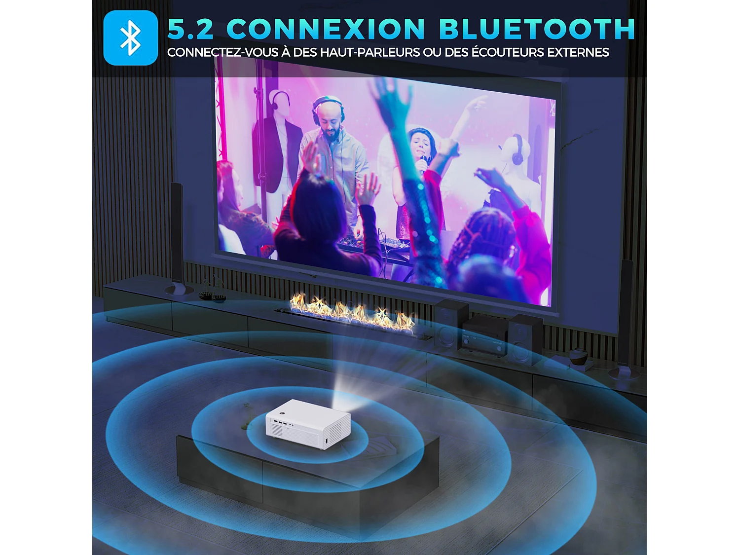 Videoprojecteur【Auto Focus】Rétroprojecteur 4K Supporté, 35000 Lumen UHD, WiFi 5G+2.4G, Screencasting iOS/Android/Windows