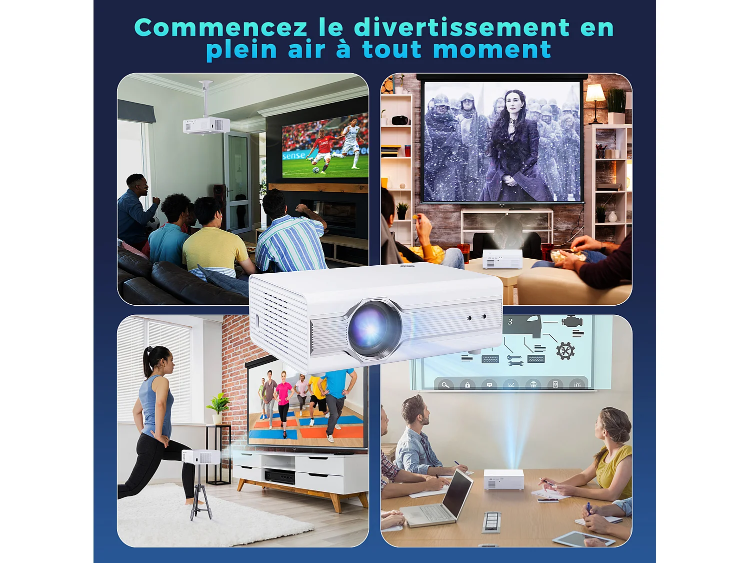 Videoprojecteur【Auto Focus】Rétroprojecteur 4K Supporté, 35000 Lumen UHD, WiFi 5G+2.4G, Screencasting iOS/Android/Windows