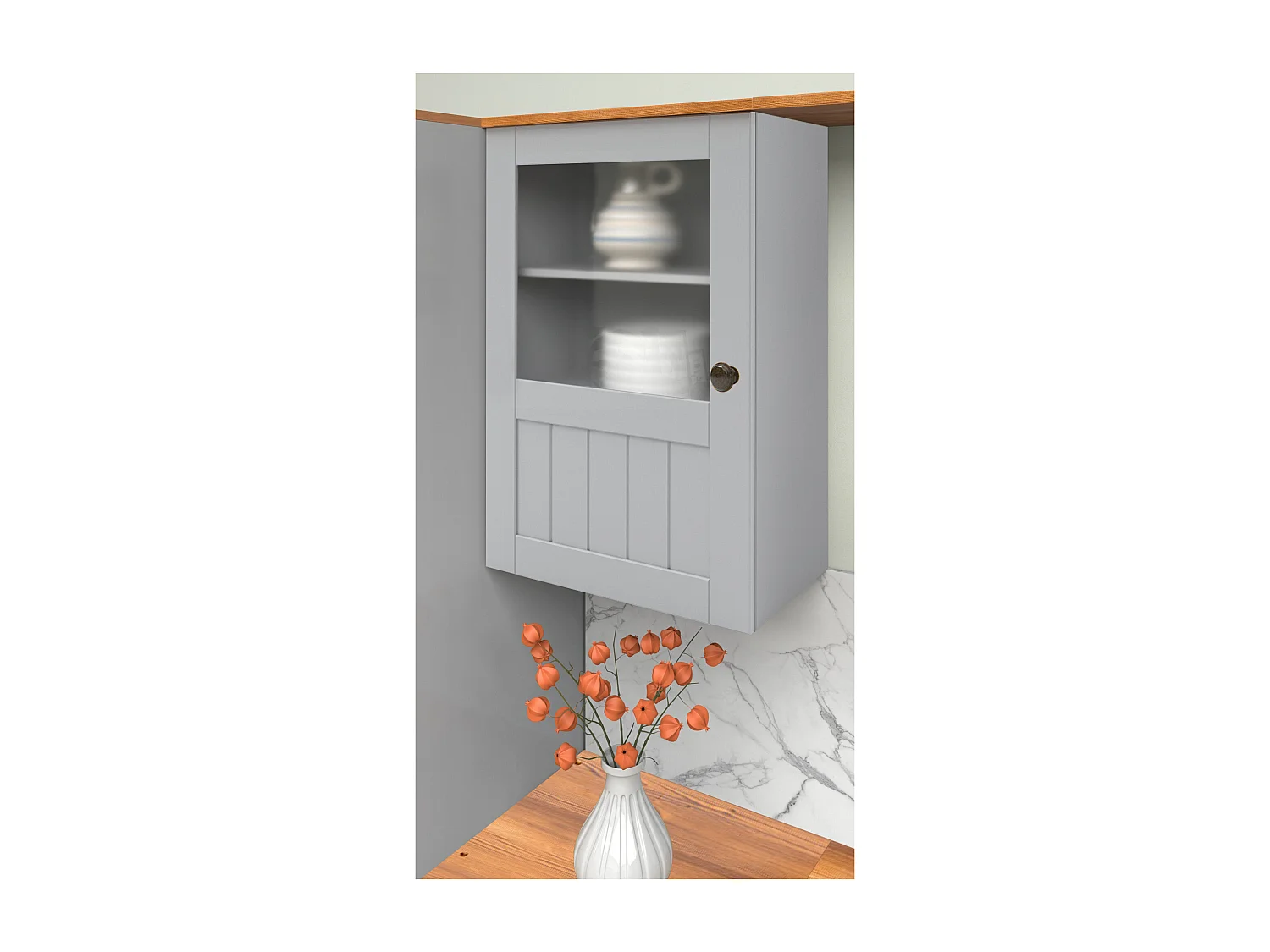 Alby II | Armoire murale avec 1 porte vitrée en gris sapin