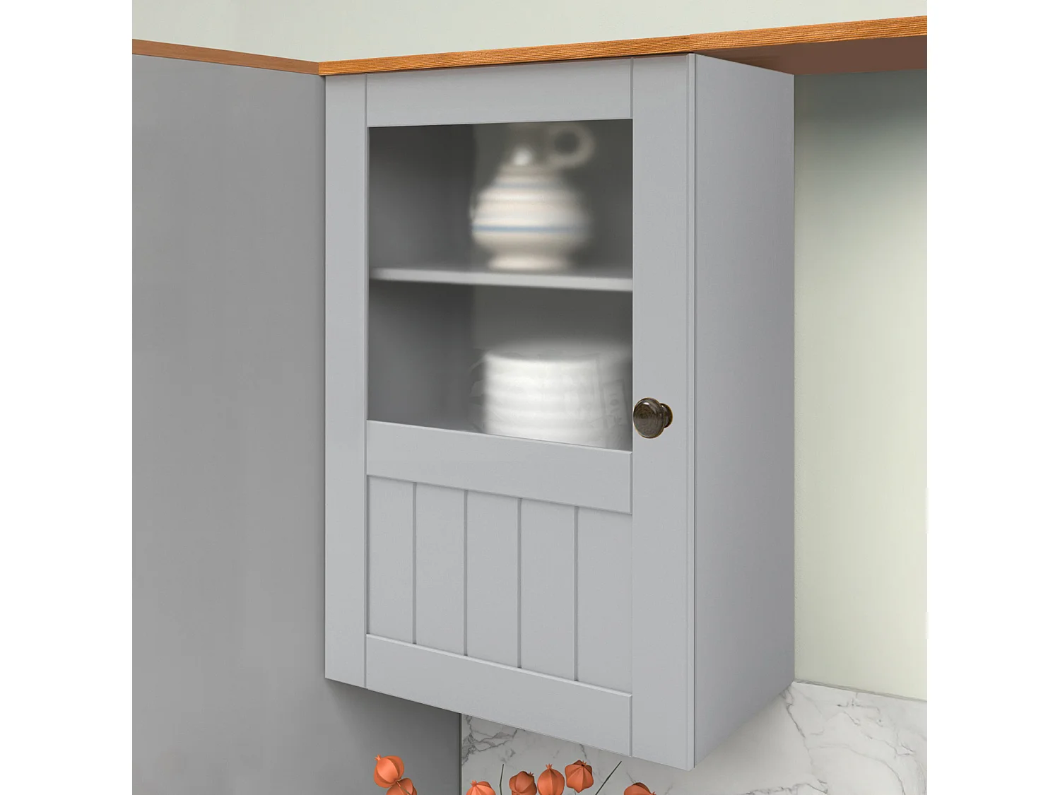 Alby II | Armoire murale avec 1 porte vitrée en gris sapin