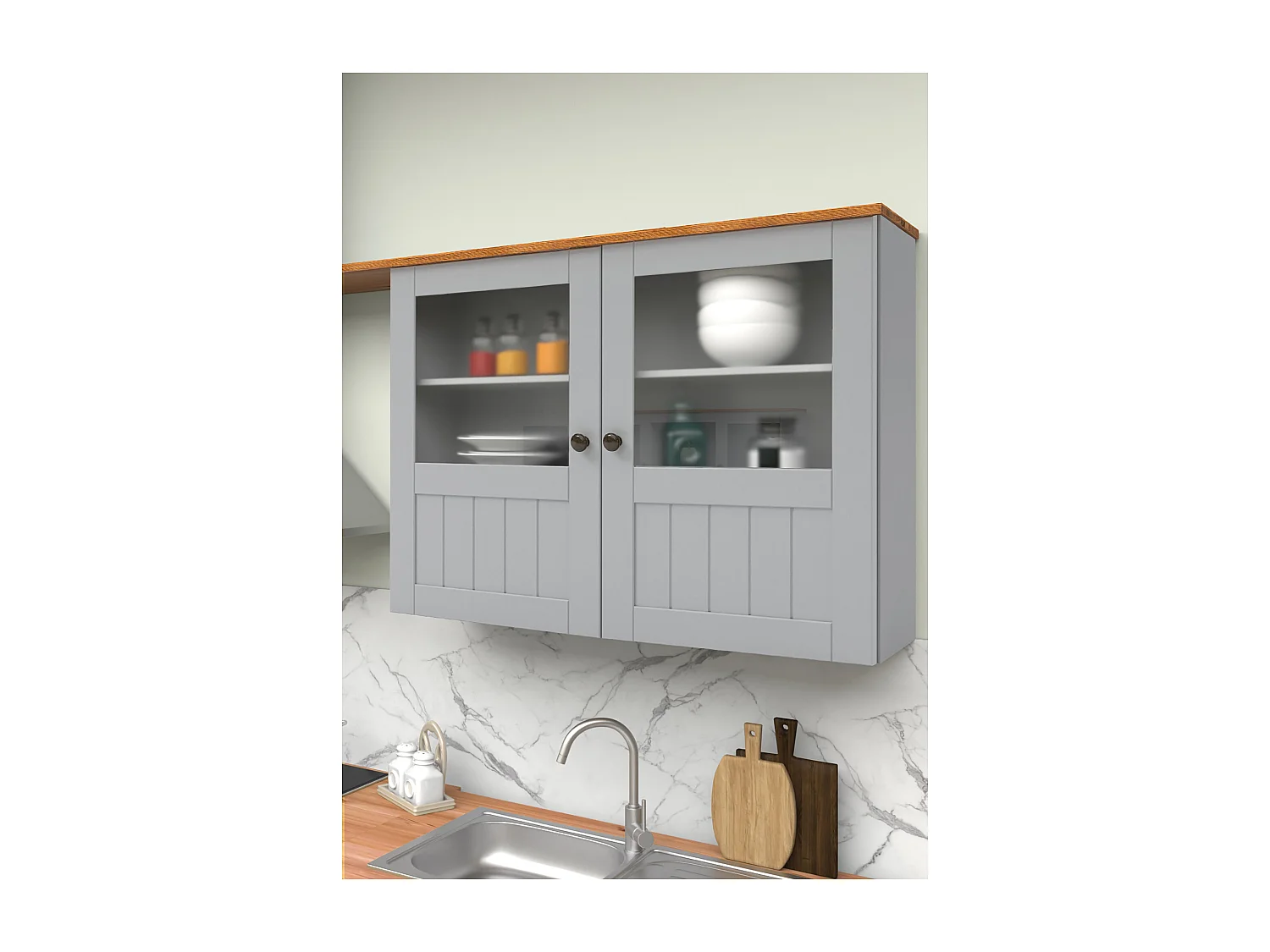 Alby II | Armoire murale avec 2 portes vitrées en gris sapin