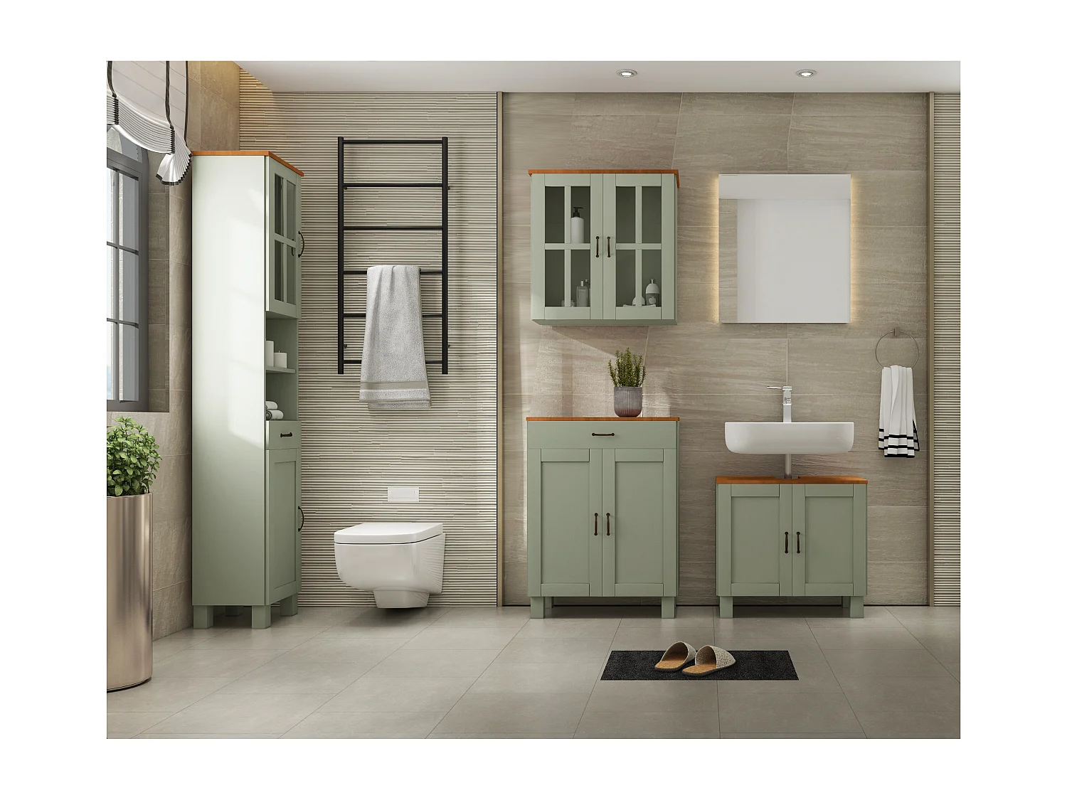 Alby | Armoire murale avec 2 portes vitrées en vert sapin