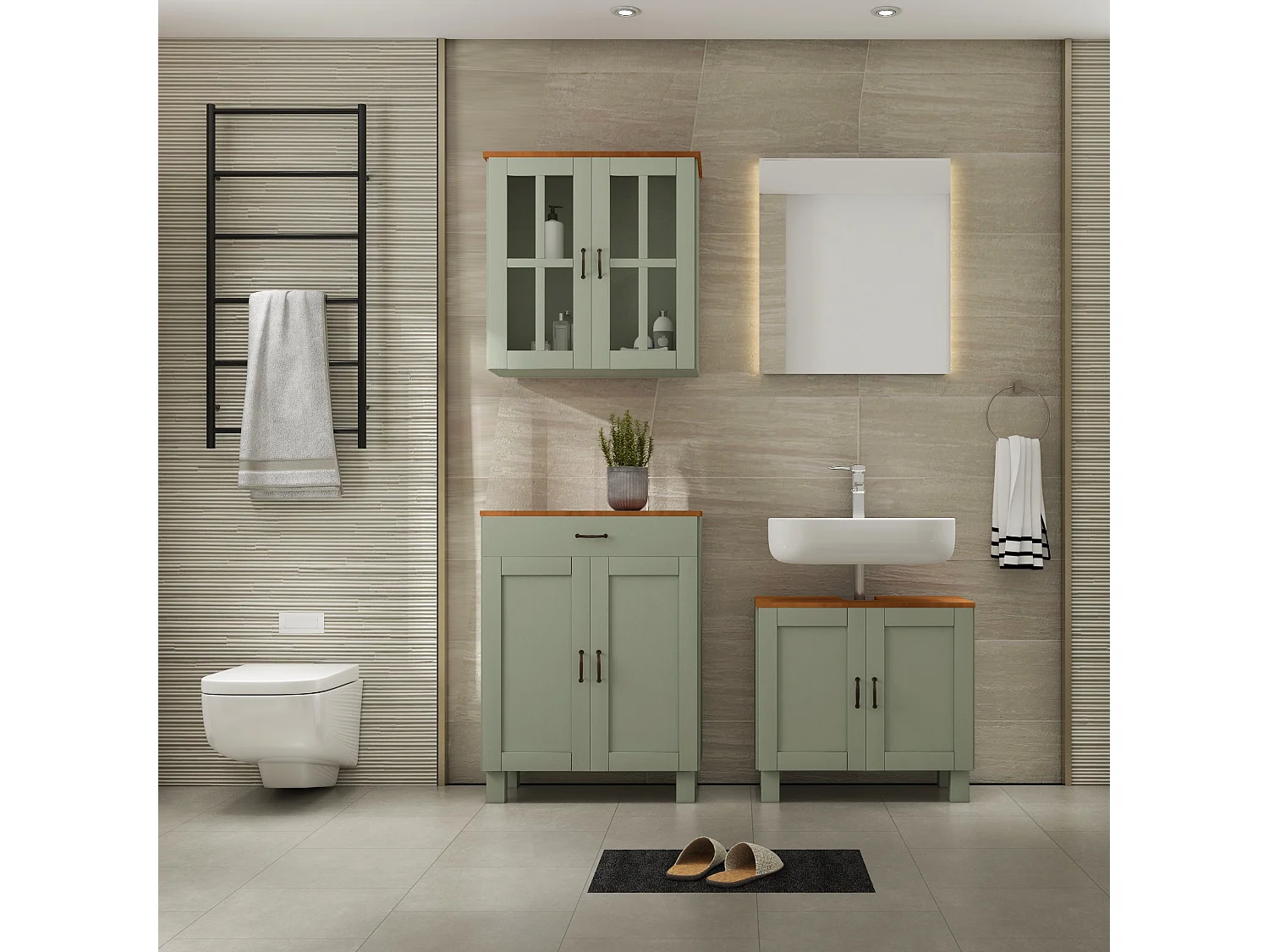 Alby | Armario de pared con 2 puertas de cristal en verde pino