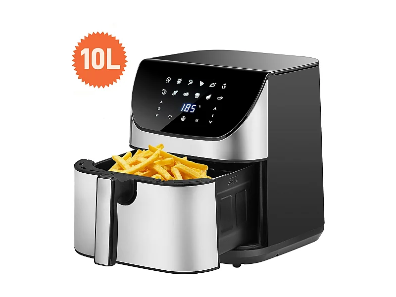 Friteuse Sans Huile - 10L air fryer,- 2000W - Écran Tactile LED - 8 Programmes de Cuisson,jusqu'à 90% de matières grasses en moins, noir