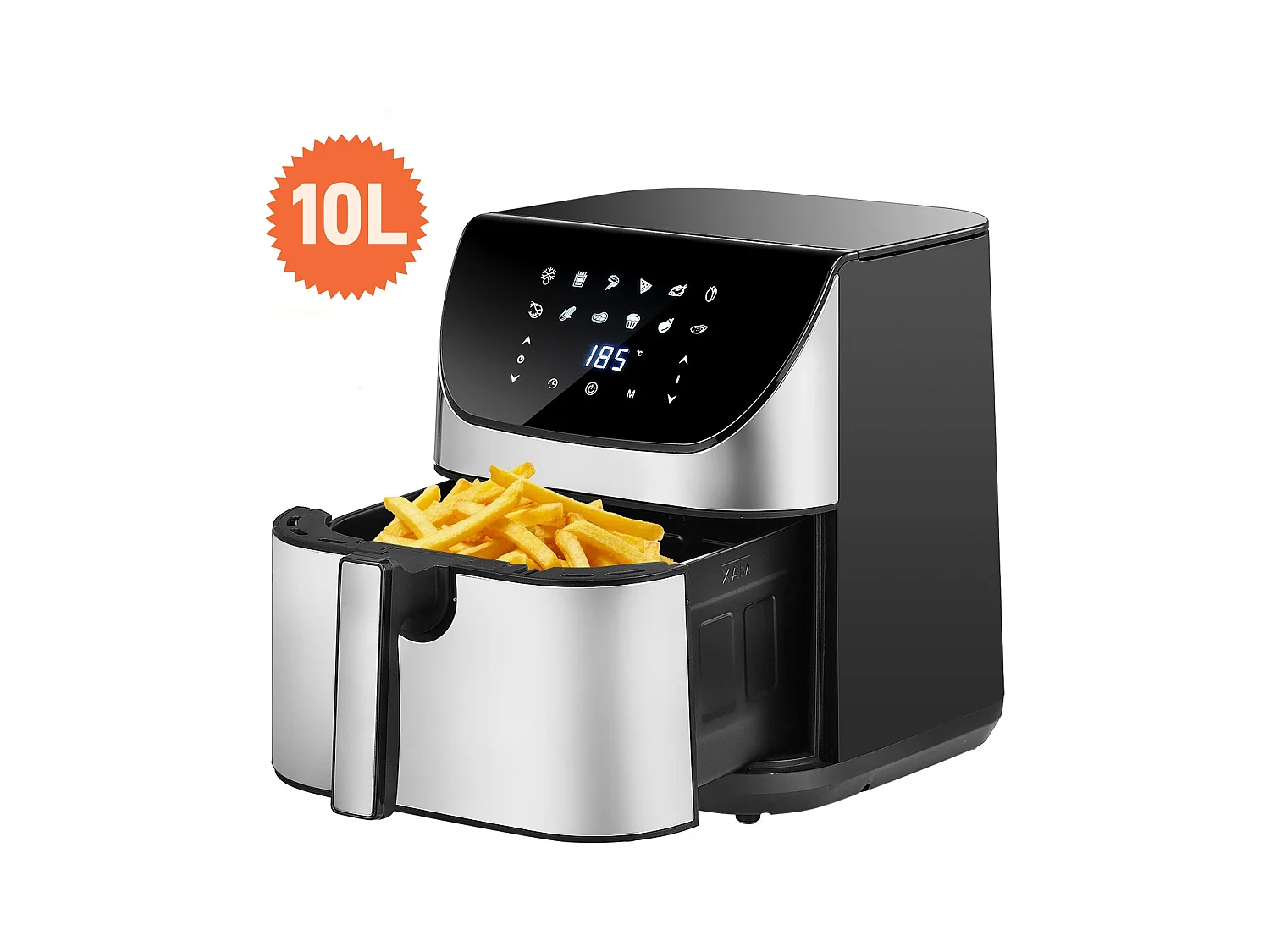 Friteuse Sans Huile - 10L air fryer,- 2000W - Écran Tactile LED - 8 Programmes de Cuisson,jusqu'à 90% de matières grasses en moins, noir