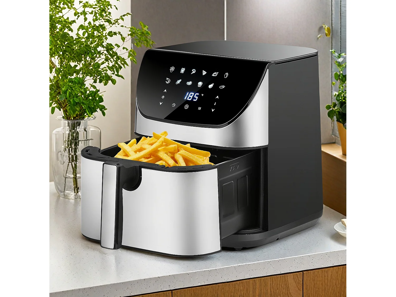 Friteuse Sans Huile - 10L air fryer,- 2000W - Écran Tactile LED - 8 Programmes de Cuisson,jusqu'à 90% de matières grasses en moins, noir