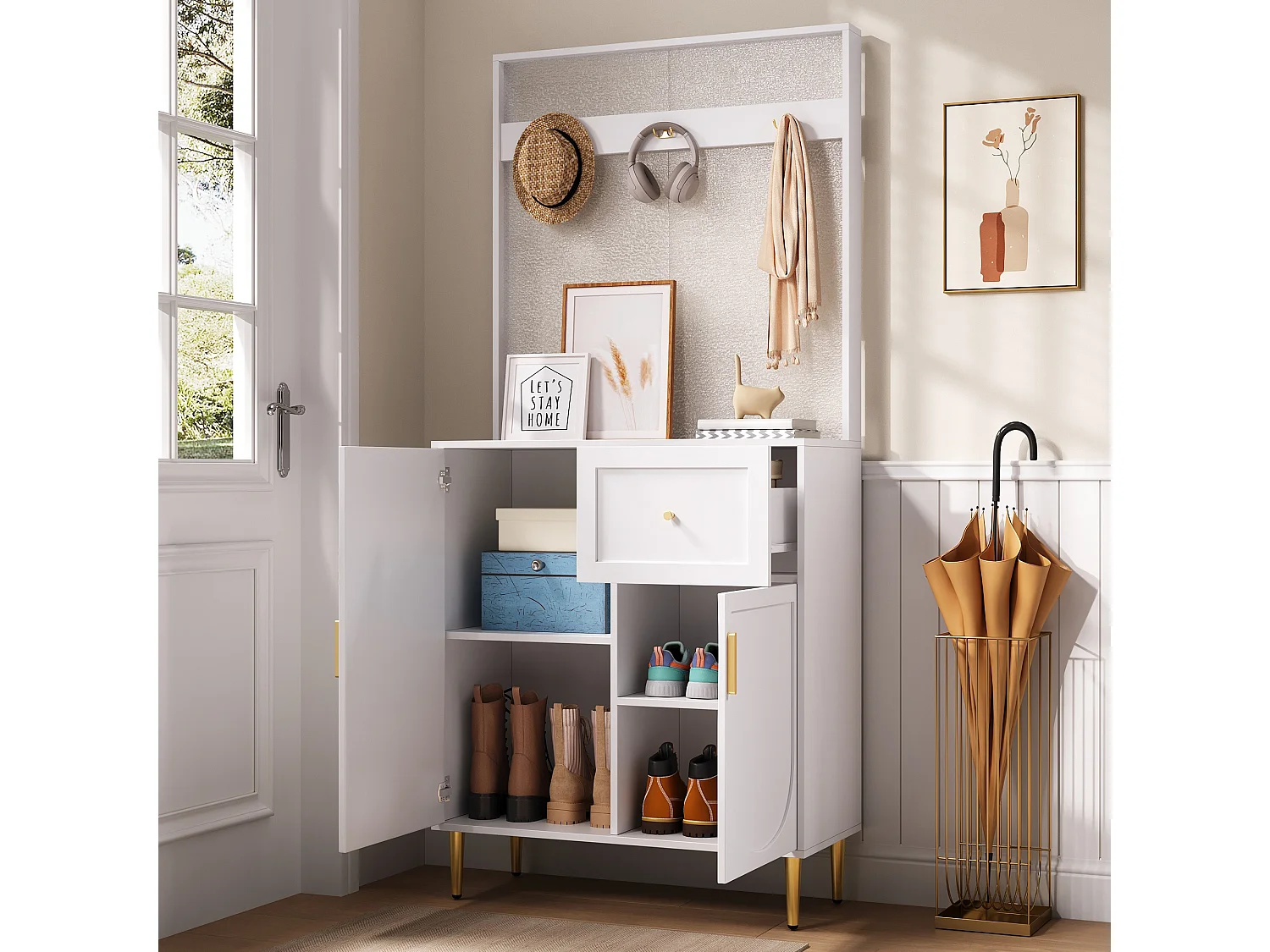 Vestiaire moderne 80 x 35 x 175,5 cm, rangement, armoires compactes, armoire à chaussures, en MDF blanc