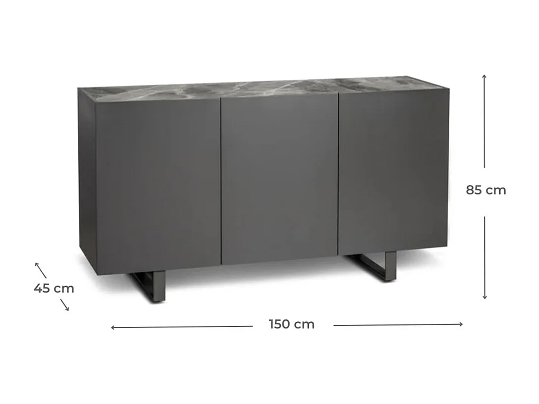 Moderne Anrichte mit 3 Türen und Keramikplatte in Marmoroptik Thyme