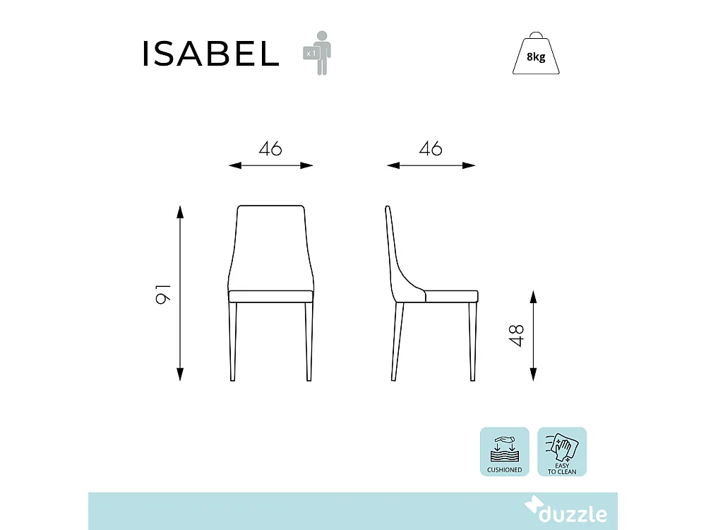 Isabel, Set di 2 Sedia in tessuto (46cm X 46cm H. 91cm)