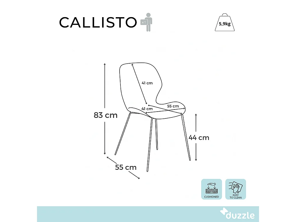 Callisto, Set di 4 Sedia in soft-touch (55cm X 45cm H. 83cm)| Duzzle