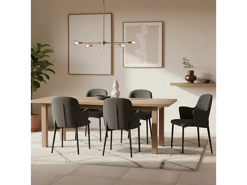 Flow, Set di 4 Sedia in tessuto easy-clean con gambe in metallo verniciato (53.5cm X 62.5cm H. 80cm)