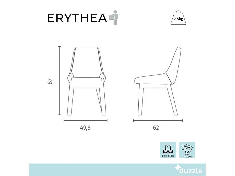 Erythea, Set di 4 Sedia in tessuto (62cm X 49.5cm H. 87cm)