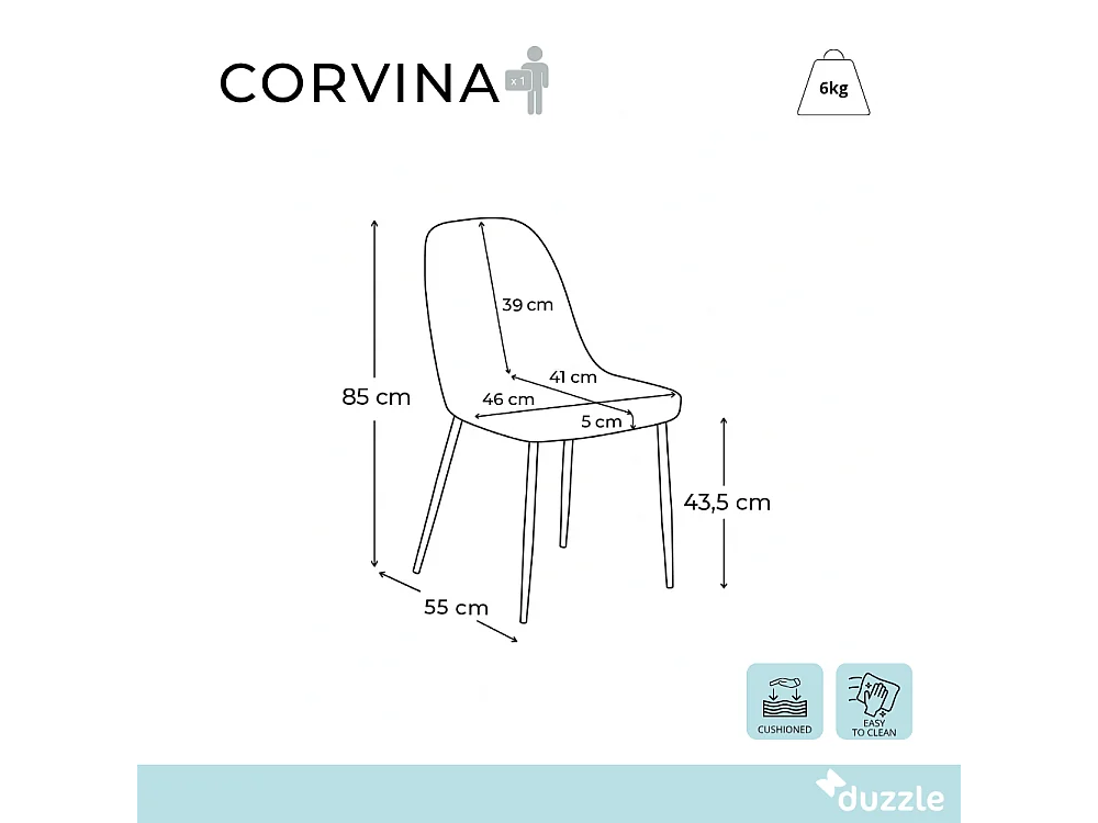 Corvina, Set di 4 Sedia in tessuto (55cm X 46cm H. 85cm)