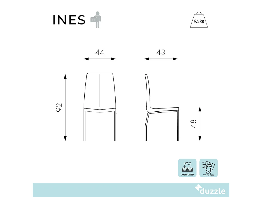 Ines, Set di 4 Sedia in similpelle (43cm X 44cm H. 92cm)| Duzzle