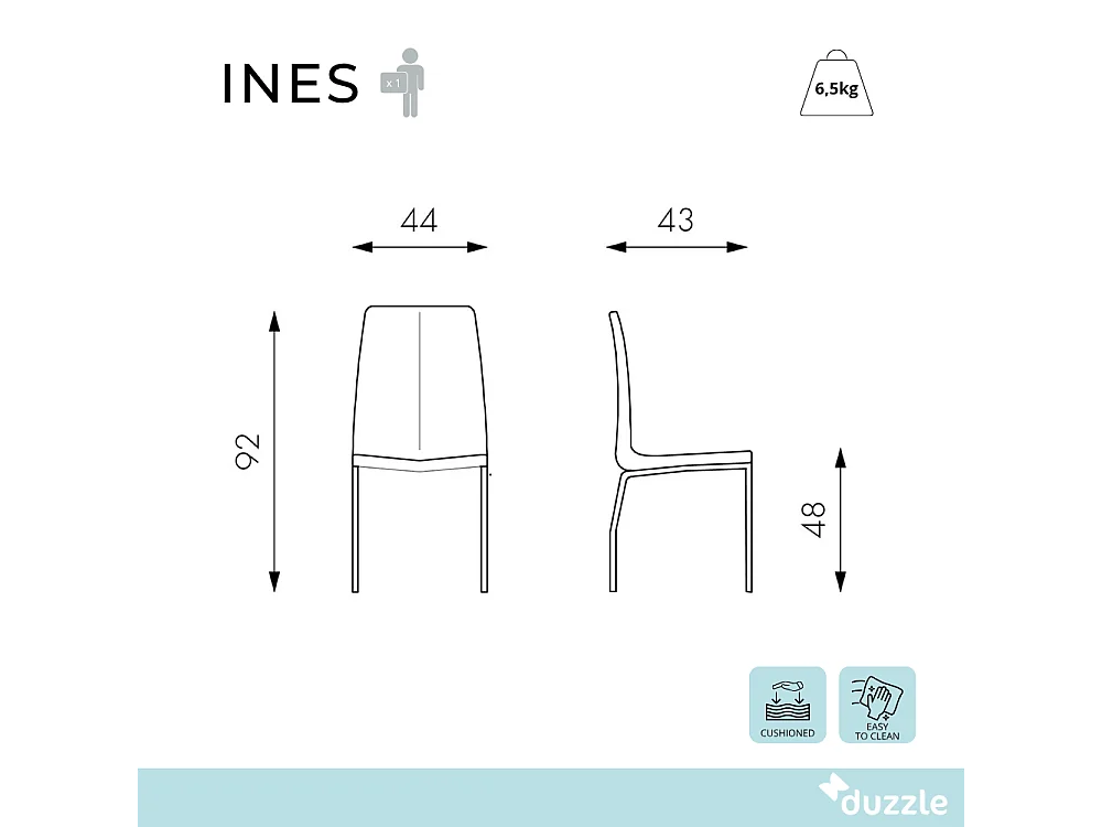 Ines, Set di 4 Sedia in similpelle (43cm X 44cm H. 92cm)
