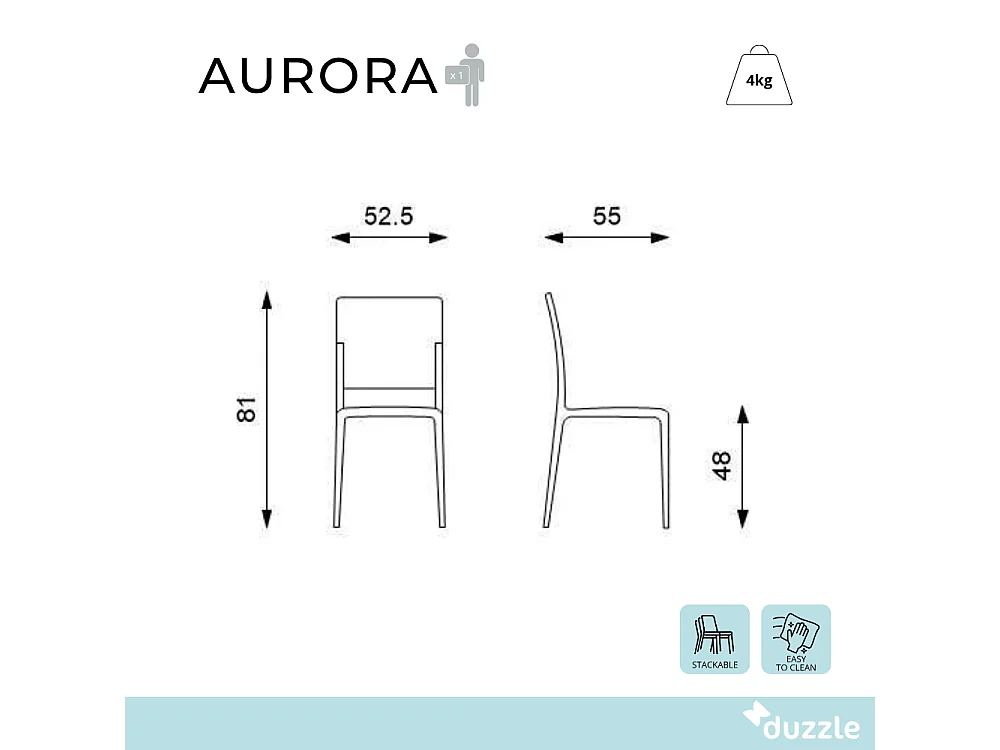Aurora, Set di 4 Sedia in polipropilene (55cm X 52.5cm H. 81cm)| Duzzle
