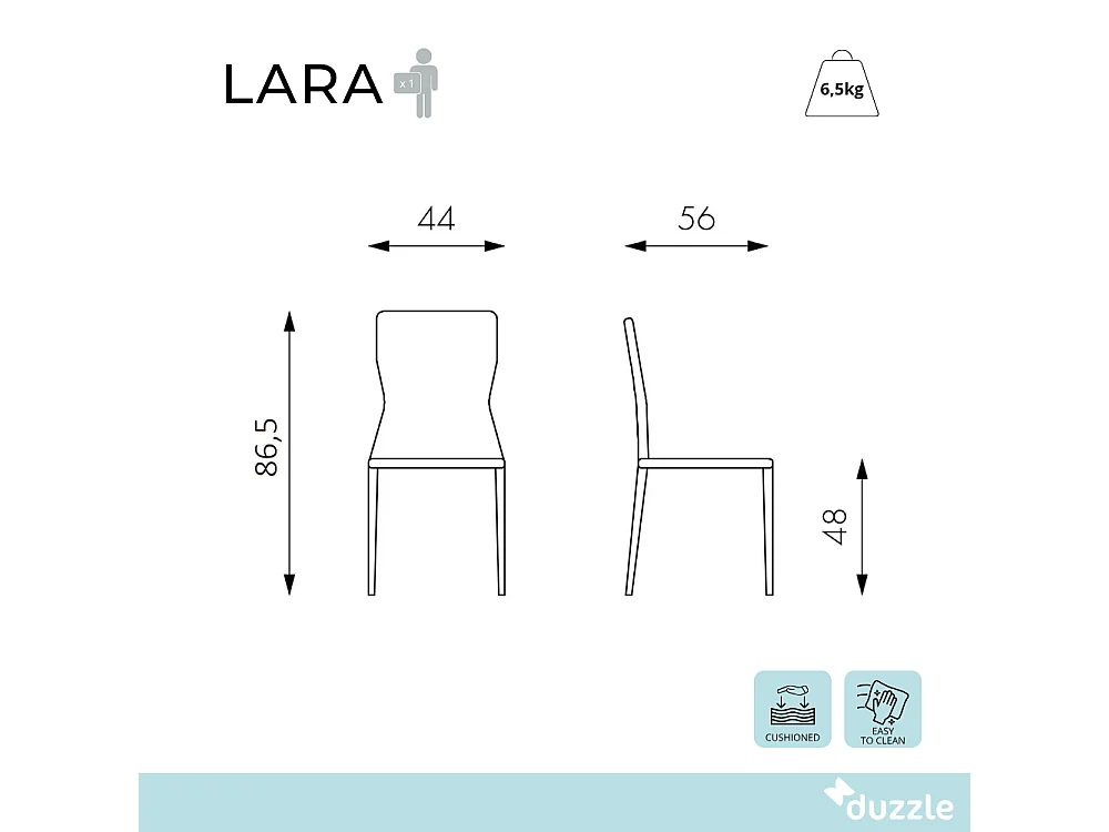 Lara, Set di 2 Sedia in similcuoio (56cm X 44cm H. 86.5cm)| Duzzle