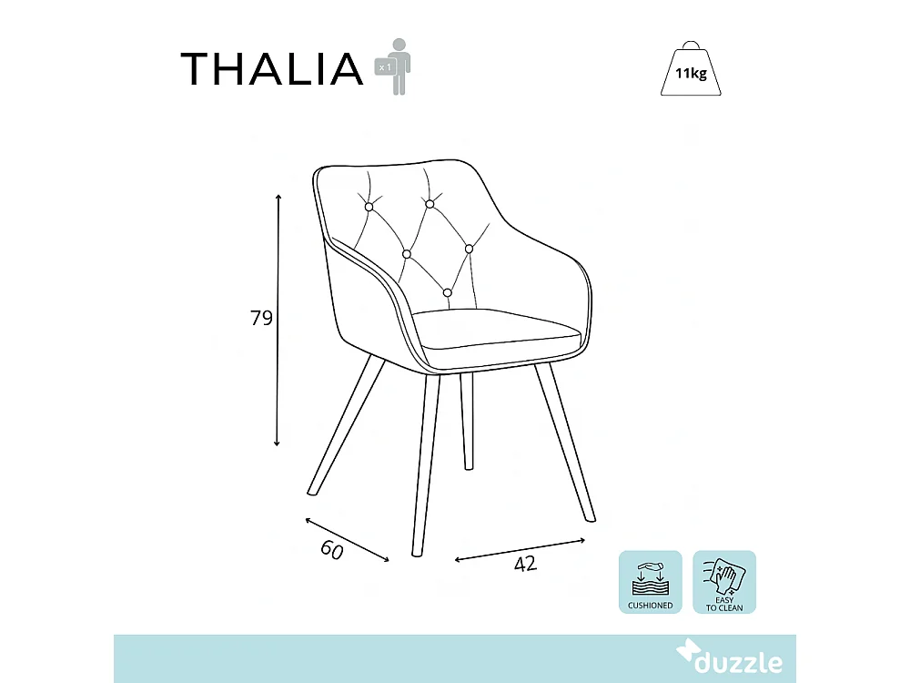 Thalia, Set di 2 Sedia in tessuto (60cm X 55cm H. 79cm)| Duzzle