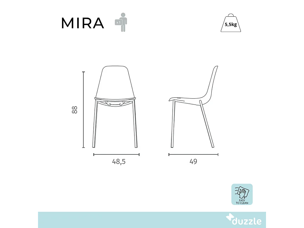 Mira, Set di 4 Sedia in polipropilene (49cm X 48.5cm H. 88cm)| Duzzle