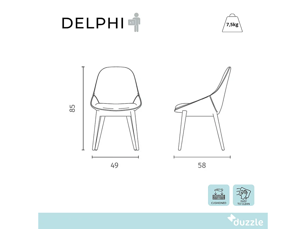 Delphi, Set di 4 Sedia in tessuto (58cm X 49cm H. 85cm)| Duzzle