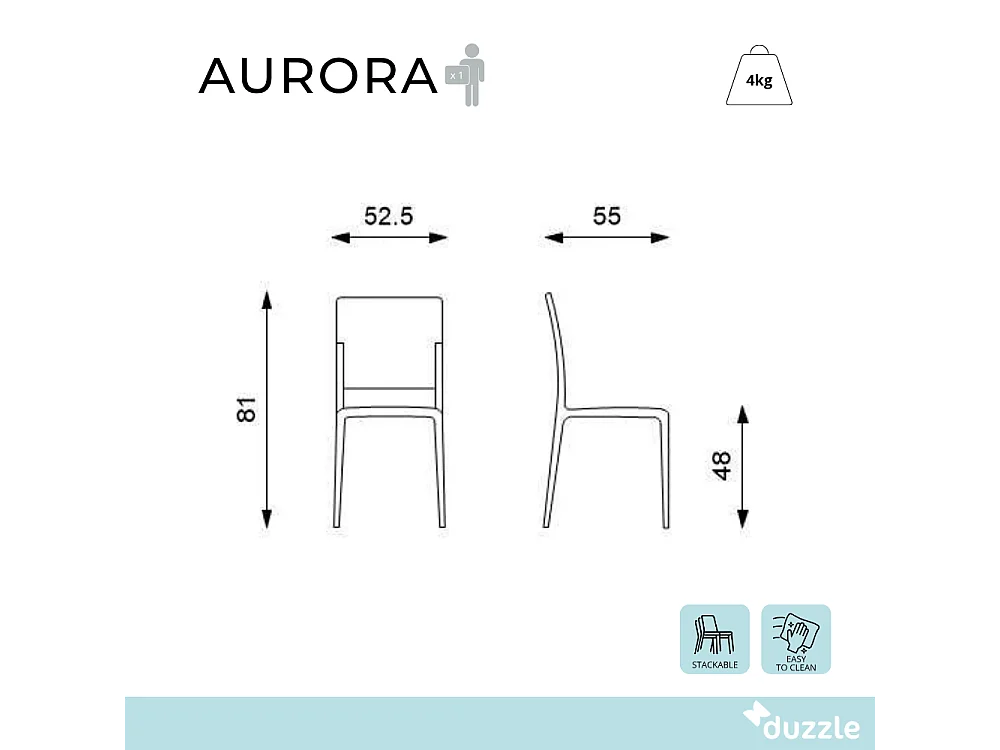 Aurora, Set di 4 Sedia in polipropilene (55cm X 52.5cm H. 81cm)| Duzzle