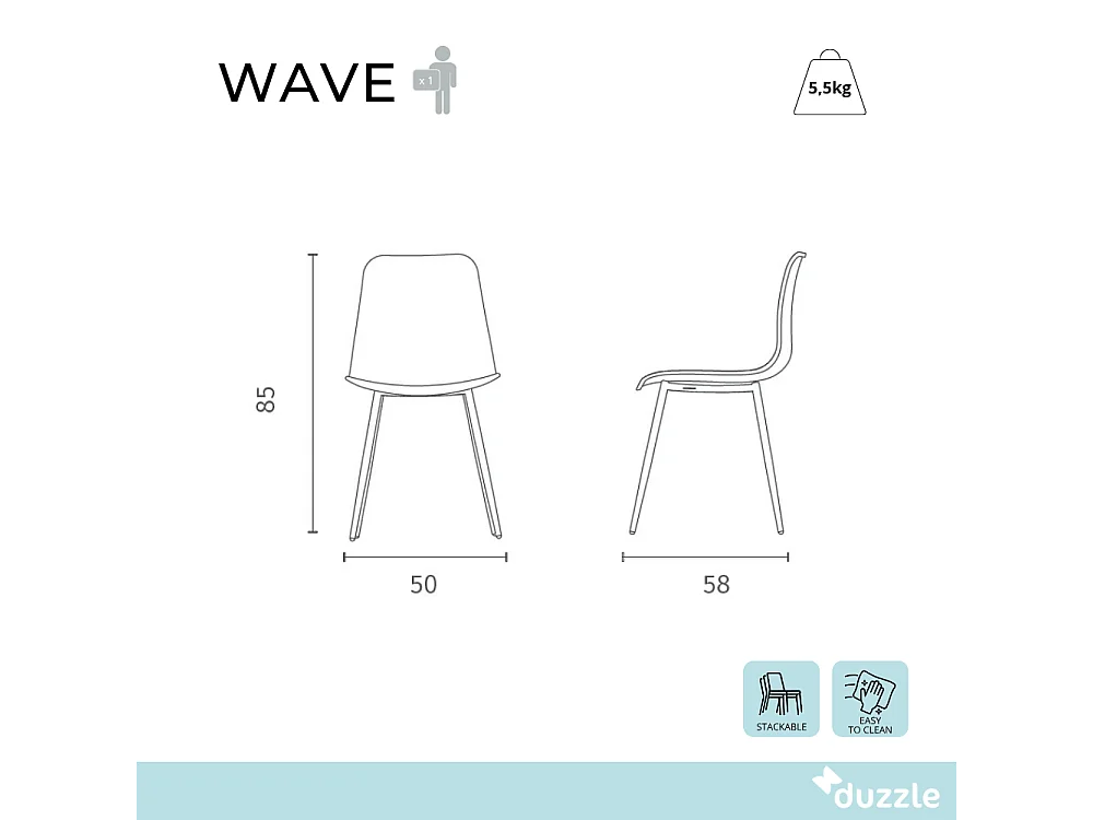 Wave, Set di 4 Sedia in polipropilene con gambe metallo verniciato (50cm X 58cm H. 85cm)