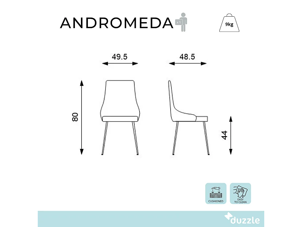 Andromeda,  Sedia in microfibra (48.5cm X 49.5cm H. 80cm)| Duzzle