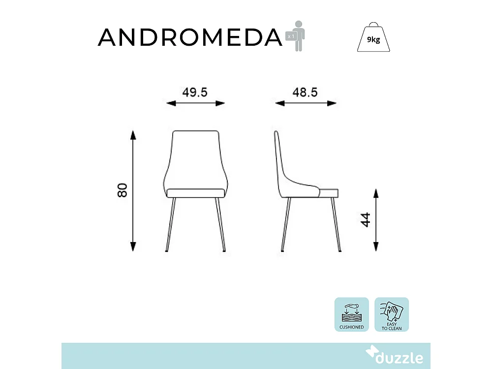 Andromeda,  Sedia in microfibra (48.5cm X 49.5cm H. 80cm)