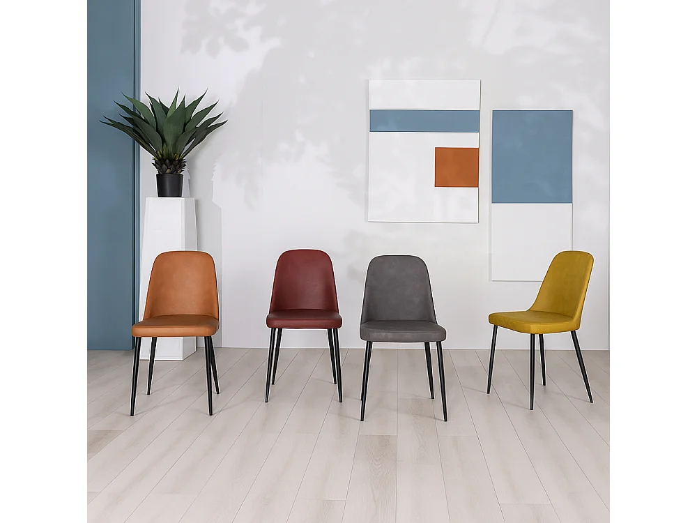 Set de 4 sillas de comedor tapizadas soft-touch con patas de metal Gaelia - Naranja