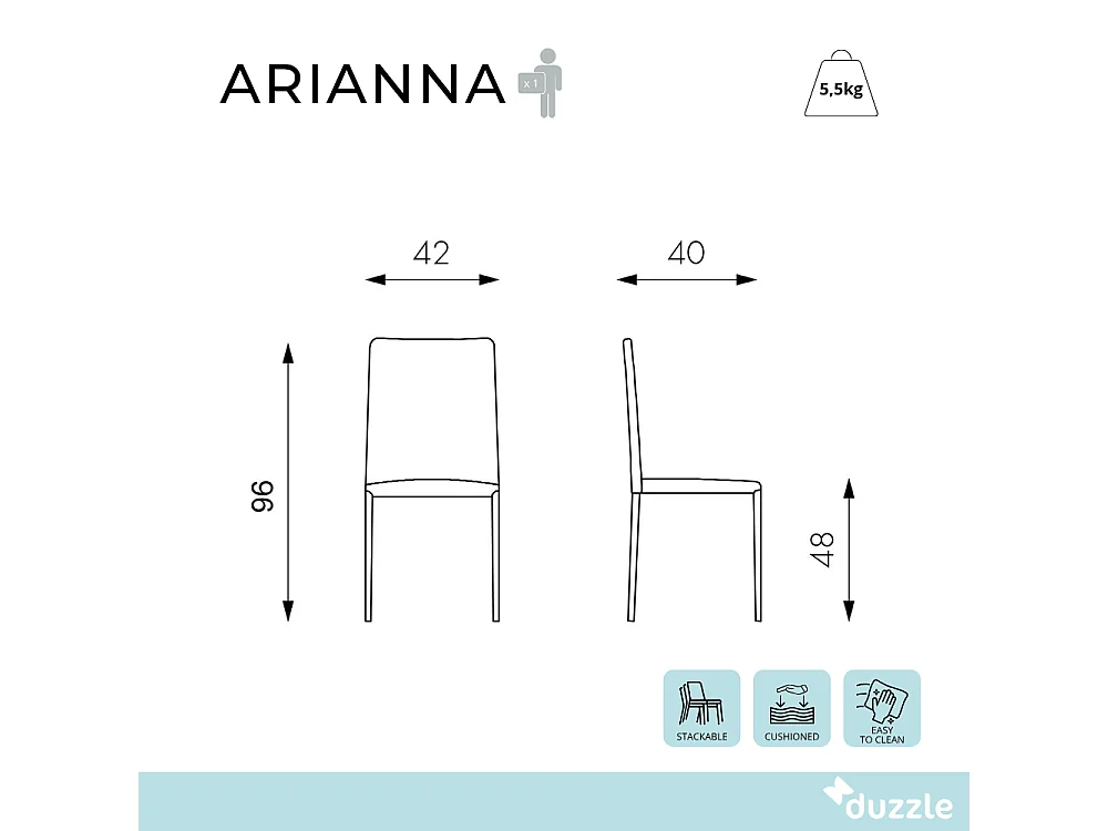 Arianna, Set di 4 Sedia in similpelle (40cm X 42cm H. 96cm)