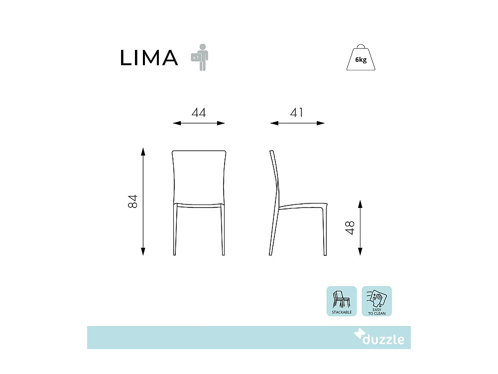 Lima, Set di 4 Sedia in polipropilene (41cm X 44cm H. 84cm)| Duzzle
